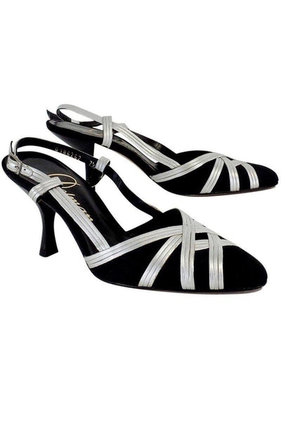 Current Boutique-Delman - Black & Silver Leather Crisscross Heels Sz 7.5