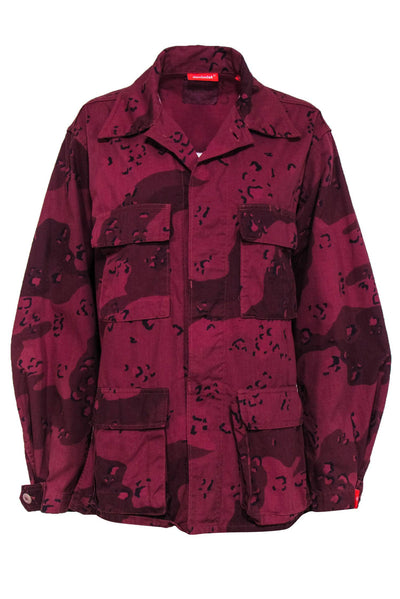 Current Boutique-Denimist - Maroon Camouflage & Leopard Print Button-Up Jacket Sz M