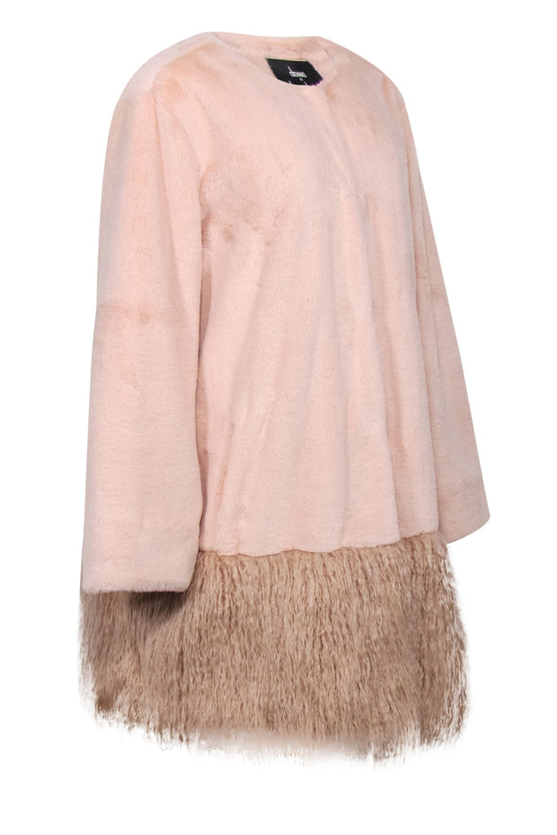 Current Boutique-Dennis by Dennis Basso - Light Pink Faux Fur Clasp-Up Longline Coat w/ Fuzzy Hem Sz 2X