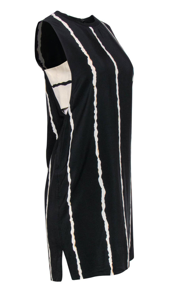 Current Boutique-Derek Lam 10 Crosby - Black & Cream Striped Sleeveless Silk Shift Dress Sz 4