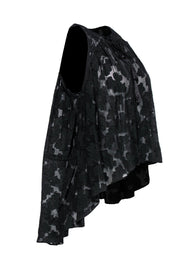 Current Boutique-Derek Lam 10 Crosby - Black Embossed Floral Print High-Low Silk Tank Sz 4