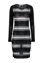 Current Boutique-Derek Lam 10 Crosby - Black Sheer Mesh Striped Long Sleeve Dress Sz S