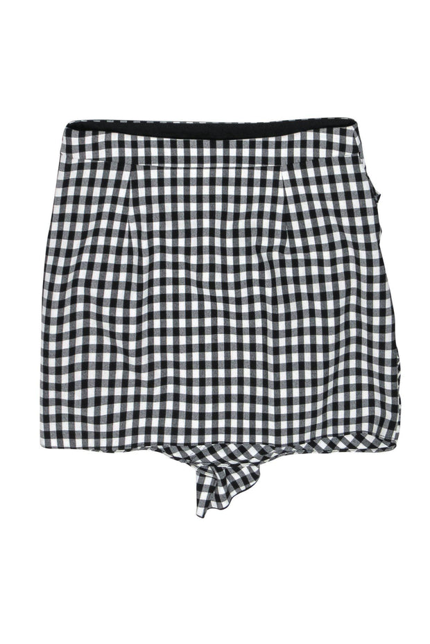 Current Boutique-Derek Lam 10 Crosby - Black & White Gingham Print Ruched Ruffle Miniskirt Sz 4