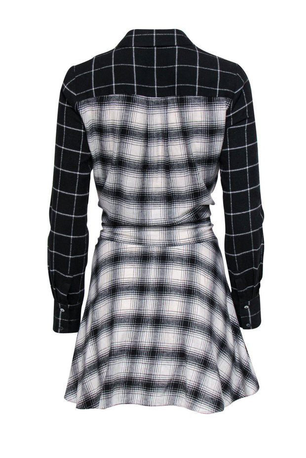 Current Boutique-Derek Lam 10 Crosby - Black & White Two-Toned Plaid Flannel Dress w/ Tie Sz 0