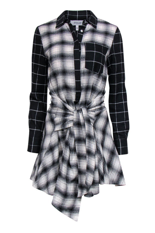 Current Boutique-Derek Lam 10 Crosby - Black & White Two-Toned Plaid Flannel Dress w/ Tie Sz 0
