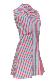 Current Boutique-Derek Lam 10 Crosby - Blue & Orange Striped Asymmetrical Button-Up Shirt Dress Sz 8