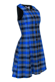 Current Boutique-Derek Lam 10 Crosby - Blue Plaid Woven Button-Front A-Line Dress Sz 10