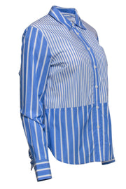 Current Boutique-Derek Lam 10 Crosby - Blue & White Striped Button-Up Blouse w/ Ruffle Sleeves Sz M