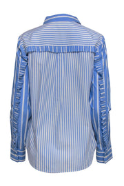 Current Boutique-Derek Lam 10 Crosby - Blue & White Striped Button-Up Blouse w/ Ruffle Sleeves Sz M