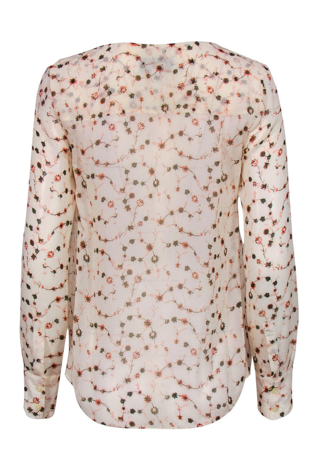Current Boutique-Derek Lam 10 Crosby - Cream, Pink & Olive Floral Print Silk Blouse Sz 0