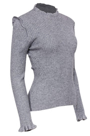 Current Boutique-Derek Lam 10 Crosby - Grey Wool Blend Ribbed Turtleneck Sweater w/ Ruffle Trim Sz S