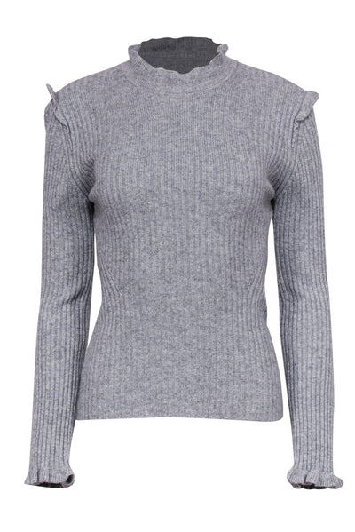 Current Boutique-Derek Lam 10 Crosby - Grey Wool Blend Ribbed Turtleneck Sweater w/ Ruffle Trim Sz S