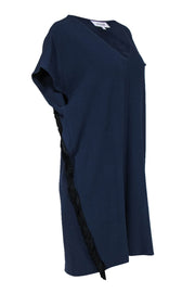 Current Boutique-Derek Lam 10 Crosby - Navy Cap Sleeve Sheath Dress w/ Fringe Trim Sz 8