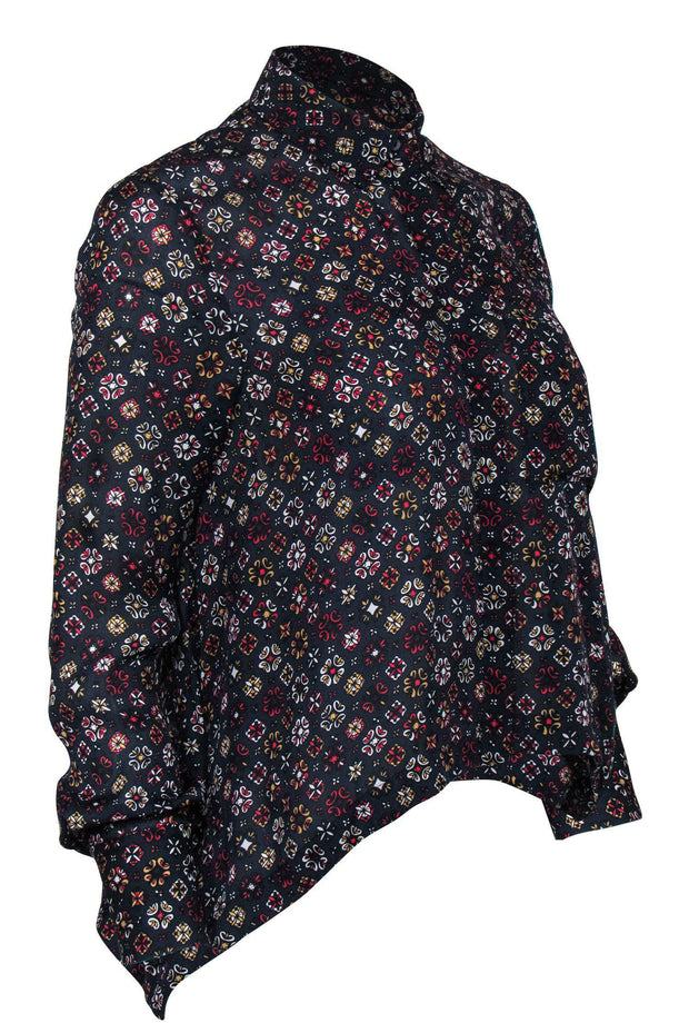 Current Boutique-Derek Lam 10 Crosby - Navy Floral Print Silk Cropped Blouse Sz 2