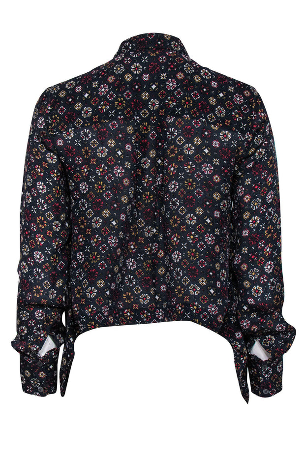 Current Boutique-Derek Lam 10 Crosby - Navy Floral Print Silk Cropped Blouse Sz 2