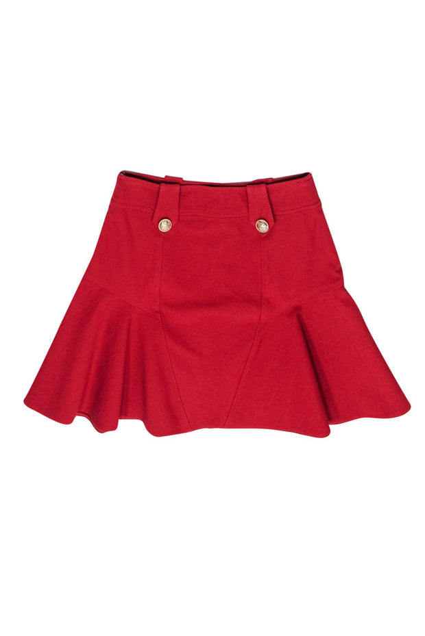 Current Boutique-Derek Lam 10 Crosby - Red Flared Skirt w/ Gold Buttons Sz S