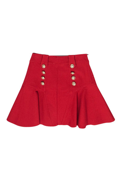 Current Boutique-Derek Lam 10 Crosby - Red Flared Skirt w/ Gold Buttons Sz S