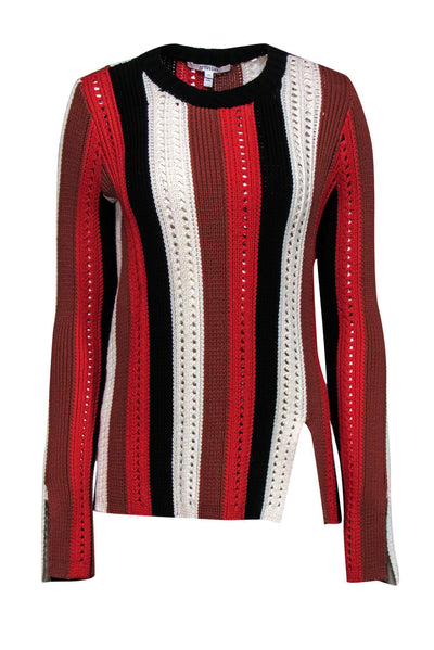 Current Boutique-Derek Lam 10 Crosby - Red, Navy, Brown & White Striped Knitted Sweater Sz S