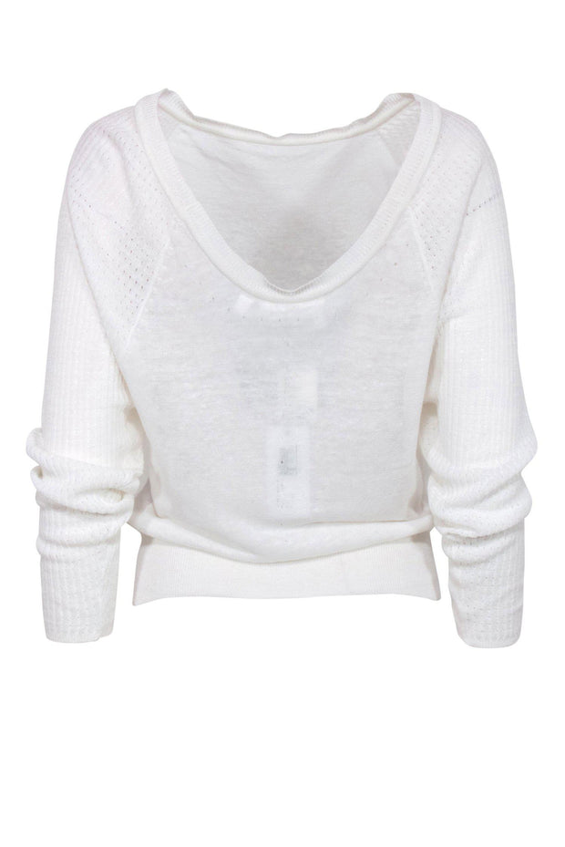 Current Boutique-Derek Lam 10 Crosby - White Knit Linen Sweater w/ Eyelet Sleeves Sz P