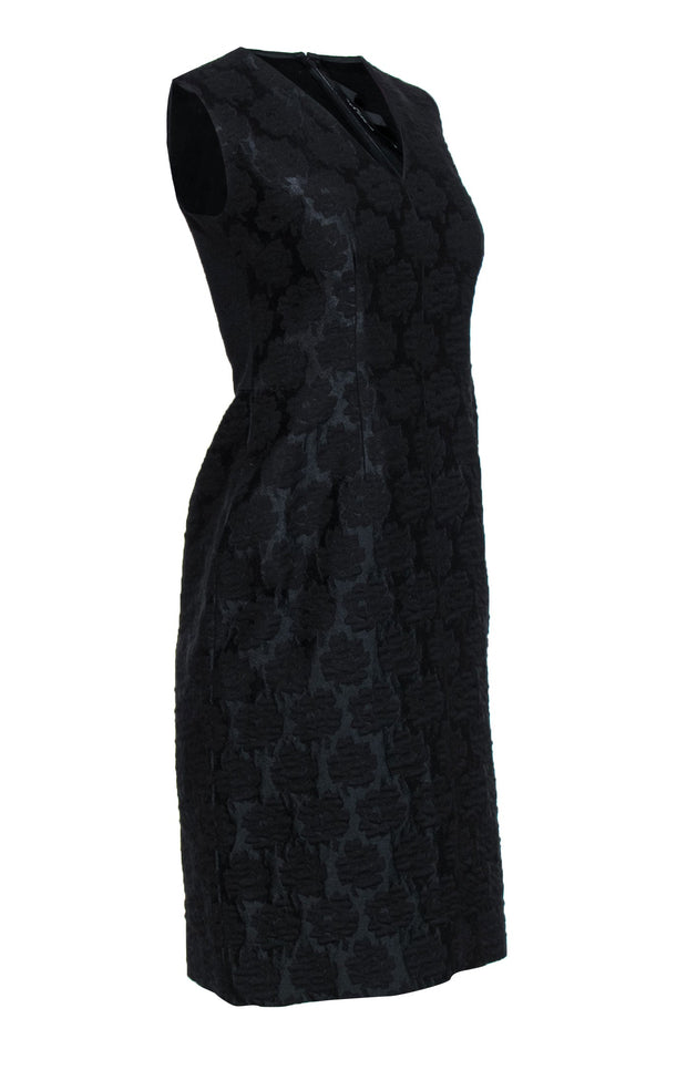 Current Boutique-Derek Lam - Black Jacquard Floral Textured Sheath Dress Sz 6