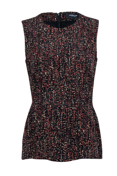Current Boutique-Derek Lam - Black & Rust Speckled Print Peplum Sleeveless Top Sz 6
