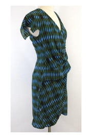 Current Boutique-Derek Lam - Blue & Green Print Silk Short Sleeve Dress Sz 4