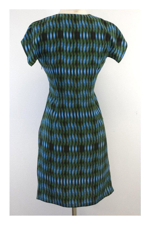 Current Boutique-Derek Lam - Blue & Green Print Silk Short Sleeve Dress Sz 4