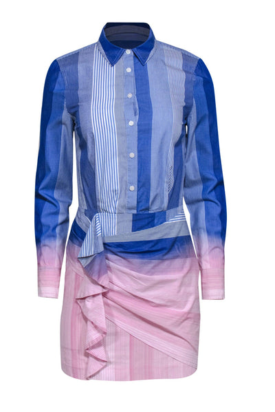 Current Boutique-Derek Lam - Blue & Pink Ombre Button-Up Cotton Shirtdress Sz 0
