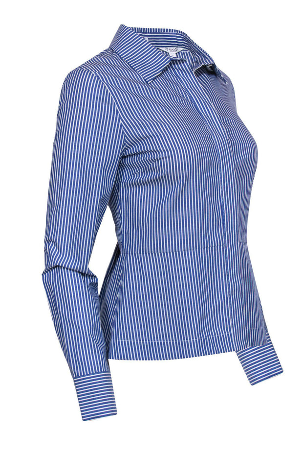 Current Boutique-Derek Lam - Blue Striped Cotton Striped Lace-Up Back Sz 6
