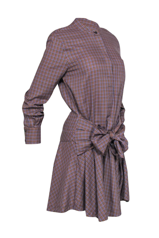 Current Boutique-Derek Lam - Multicolored Plaid Long Sleeve Button-Up Shirt Dress w/ Tie Sz 6