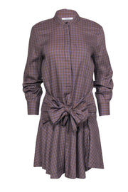 Current Boutique-Derek Lam - Multicolored Plaid Long Sleeve Button-Up Shirt Dress w/ Tie Sz 6