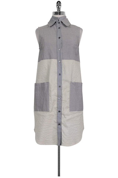 Current Boutique-Derek Lam - Navy & Beige Striped Shirt Dress Sz 2