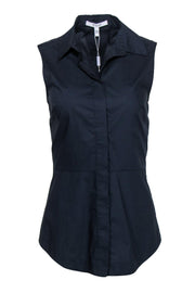 Current Boutique-Derek Lam - Navy Blue Sleeveless Collared Lace-Up Back Blouse Sz 2