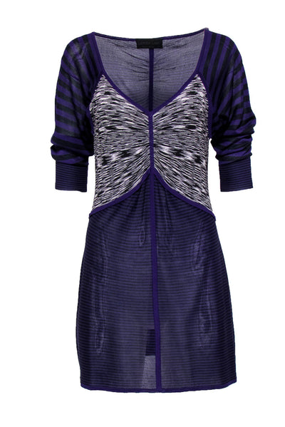 Current Boutique-Derek Lam - Purple & Black V-Neck Striped Long Sleeve Dress Sz S