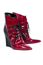 Current Boutique-Derek Lam - Red Patent Leather Pointed Toe Wedge Booties Sz 8