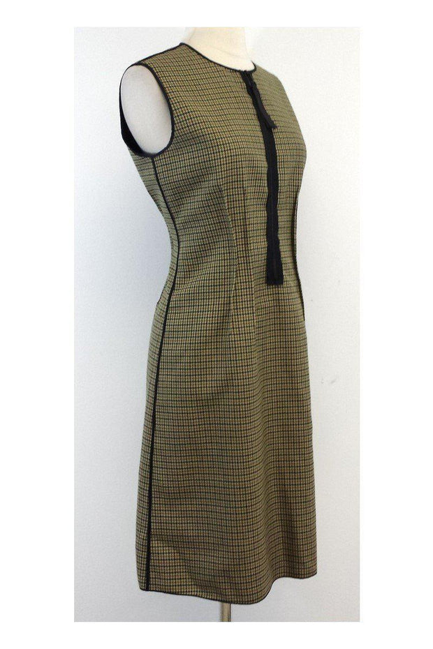 Current Boutique-Derek Lam - Tan & Green Houndstooth Wool Sleeveless Dress Sz 6