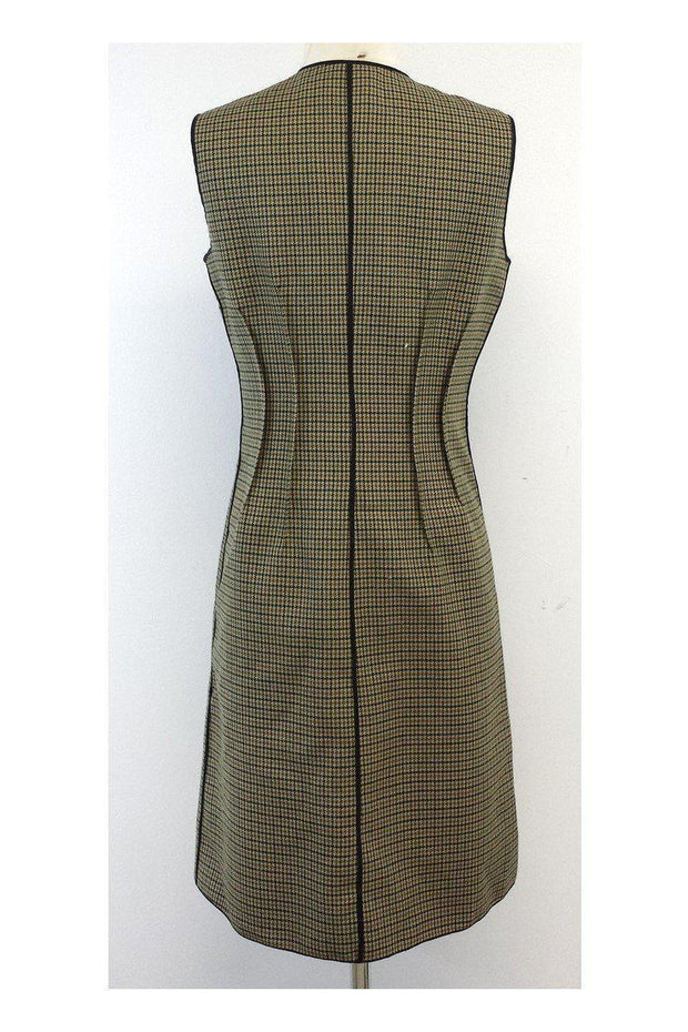 Current Boutique-Derek Lam - Tan & Green Houndstooth Wool Sleeveless Dress Sz 6