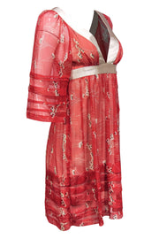 Current Boutique-Development by Erica Davies - Red Floral Print Silk Sheath Dress Sz 4