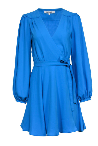 Current Boutique-Diane von Furstenberg - Aqua Blue Balloon Sleeve Wrap Dress Sz M