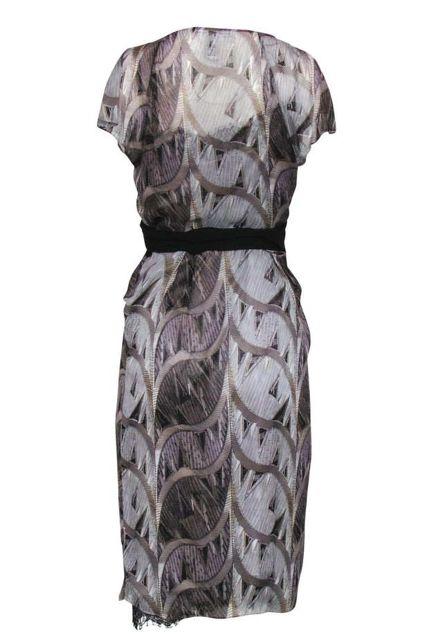 Current Boutique-Diane von Furstenberg - Art Deco Print Wrap Dress w/ Silver Slip Sz 6