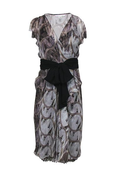 Current Boutique-Diane von Furstenberg - Art Deco Print Wrap Dress w/ Silver Slip Sz 6