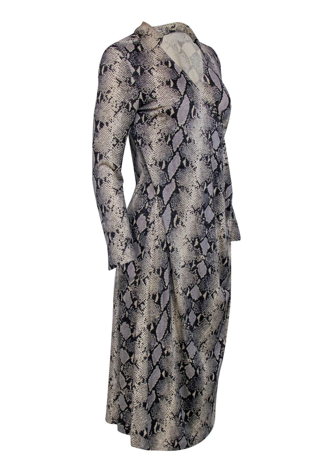 Current Boutique-Diane von Furstenberg - Beige & Black Snakeskin Print Faux Wrap Dress Sz M