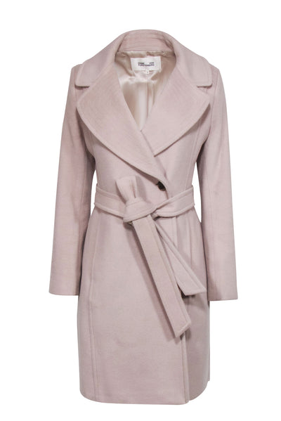 Current Boutique-Diane von Furstenberg - Beige Longline Belted Wool Blend Coat Sz 6