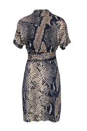 Current Boutique-Diane von Furstenberg- Beige & Navy Snakeskin Print Silk Wrap Dress Sz 12