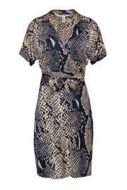 Current Boutique-Diane von Furstenberg- Beige & Navy Snakeskin Print Silk Wrap Dress Sz 12