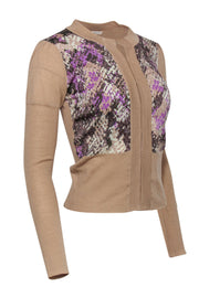 Current Boutique-Diane von Furstenberg - Beige & Purple Snakeskin Print Clasp-Up Wool Cardigan Sz M