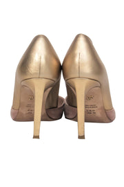 Current Boutique-Diane von Furstenberg - Beige Suede & Gold Pointed Toe Pumps Sz 7