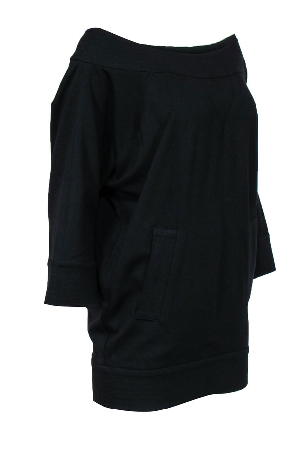 Current Boutique-Diane von Furstenberg - Black Batwing Scoop Neck Tunic w/ Pouch Pocket Sz 4