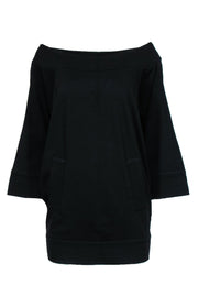 Current Boutique-Diane von Furstenberg - Black Batwing Scoop Neck Tunic w/ Pouch Pocket Sz 4