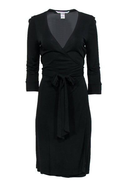 Current Boutique-Diane von Furstenberg - Black Cropped Sleeve Wrap Dress Sz 10